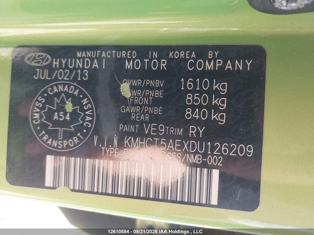 2013 Hyundai Accent Gls/gs მანქანა იყიდება აუქციონზე, vin: KMHCT5AEXDU126209, აუქციონის ნომერი: 12610584
