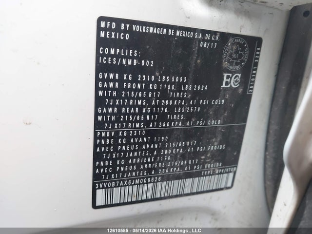 3VV0B7AX6JM006626 Volkswagen Tiguan Trendline