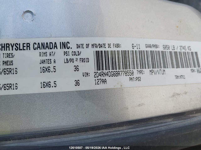 Продажа на аукционе авто 2011 Dodge Grand Caravan Se/sxt, vin: 2D4RN4DG6BR778550, номер лота: 12610587