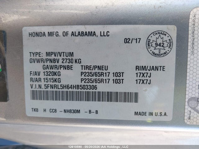 Продаж на аукціоні авто 2017 Honda Odyssey Exl, vin: 5FNRL5H64HB503306, номер лоту: 12610590