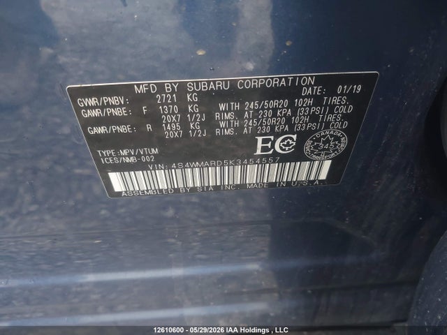 Продажа на аукционе авто 2019 Subaru Ascent Premier, vin: 4S4WMARD5K3454557, номер лота: 12610600