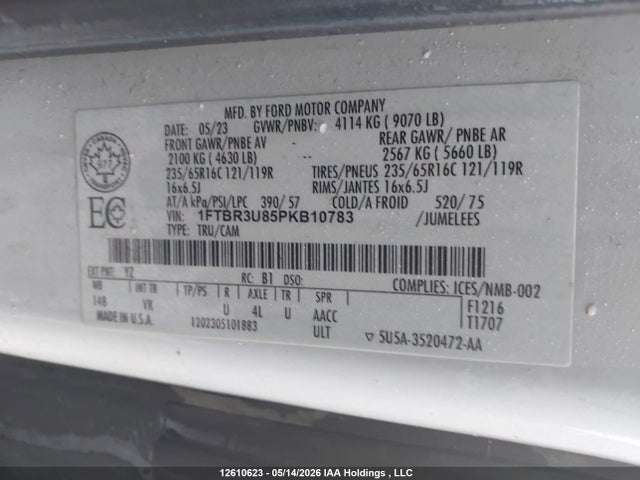 12610623 :رقم المزاد ، 1FTBR3U85PKB10783 vin ، 2023 Ford Transit T-250 مزاد بيع