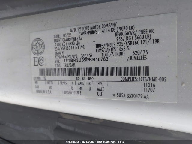 12610623 :رقم المزاد ، 1FTBR3U85PKB10783 vin ، 2023 Ford Transit T-250 مزاد بيع