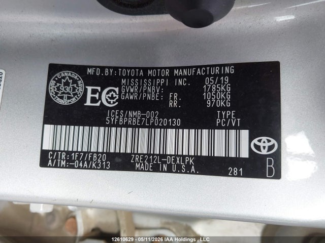 Продаж на аукціоні авто 2020 Toyota Corolla Le, vin: 5YFBPRBE7LP020130, номер лоту: 12610629