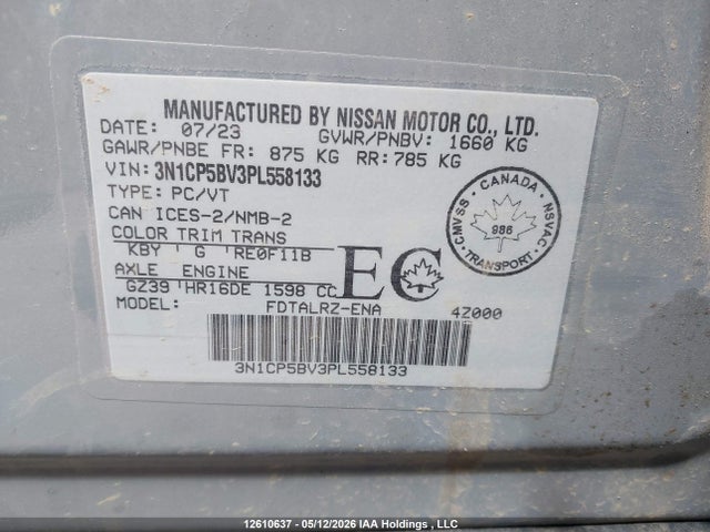 Aukcja sprzedaży 2023 Nissan Kicks S, vin: 3N1CP5BV3PL558133, numer aukcji: 12610637