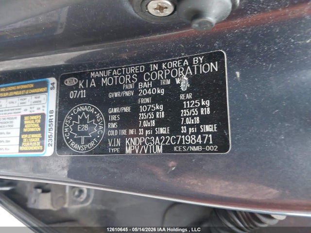 Продажа на аукционе авто 2012 Kia Sportage Ex, vin: KNDPC3A22C7198471, номер лота: 12610645