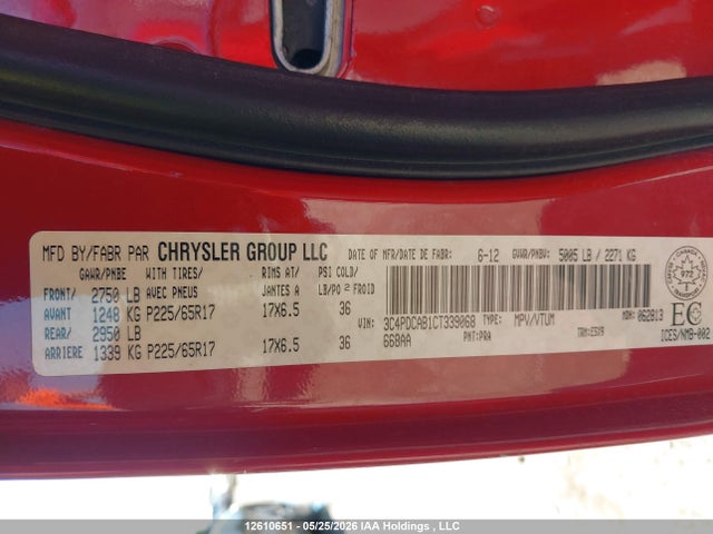 2012 Dodge Journey მანქანა იყიდება აუქციონზე, vin: 3C4PDCAB1CT339068, აუქციონის ნომერი: 12610651