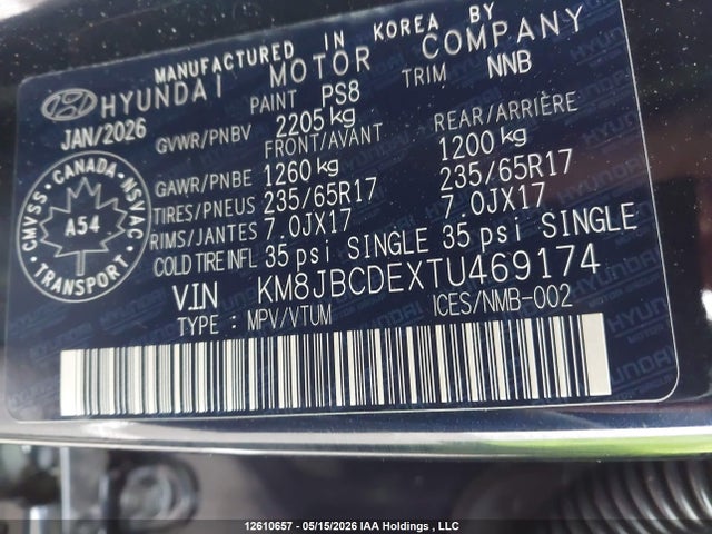 Aukcja sprzedaży 2026 Hyundai Tucson, vin: KM8JBCDEXTU469174, numer aukcji: 12610657