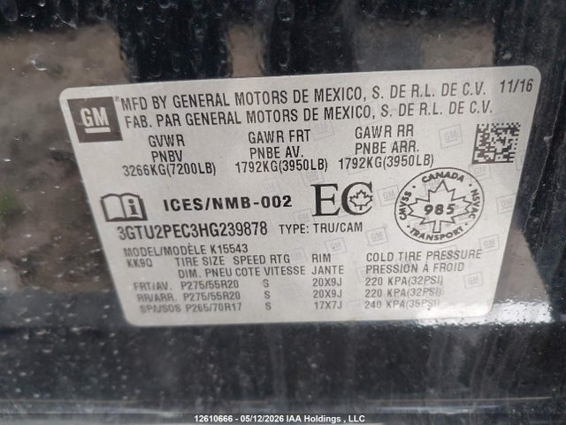 Aukcja sprzedaży 2017 Gmc Sierra K1500 Denali, vin: 3GTU2PEC3HG239878, numer aukcji: 12610666