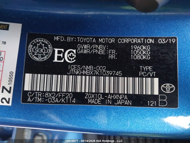 Продаж на аукціоні авто 2019 Toyota C-hr Xle/le/limited, vin: JTNKHMBX7K1039745, номер лоту: 12610677