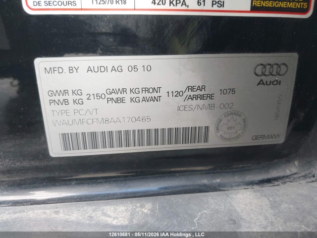 Aukcja sprzedaży 2010 Audi A3 Premium Plus, vin: WAUMFCFM8AA170465, numer aukcji: 12610681