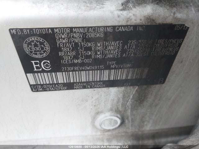 Продаж на аукціоні авто 2013 Toyota Rav4, vin: 2T3DFREV4DW049115, номер лоту: 12610688