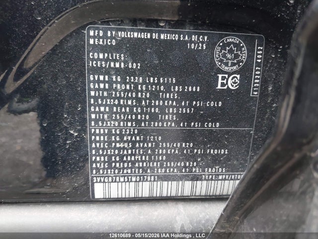 Aukcja sprzedaży 2026 Volkswagen Tiguan Se R-line Black, vin: 3VVGR7RM5TM017981, numer aukcji: 12610689