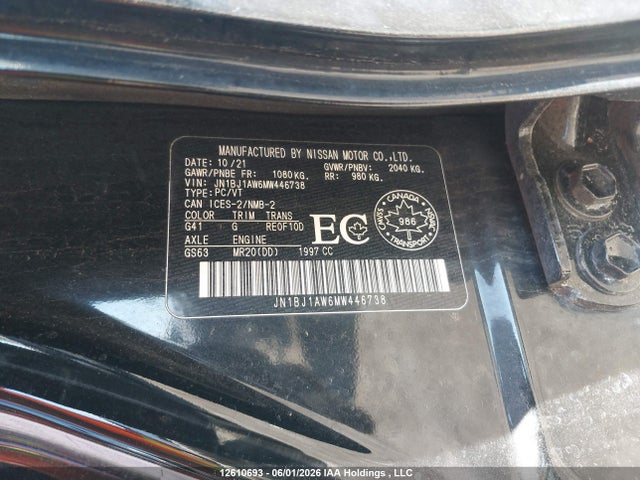 2021 Nissan Qashqai S მანქანა იყიდება აუქციონზე, vin: JN1BJ1AW6MW446738, აუქციონის ნომერი: 12610693