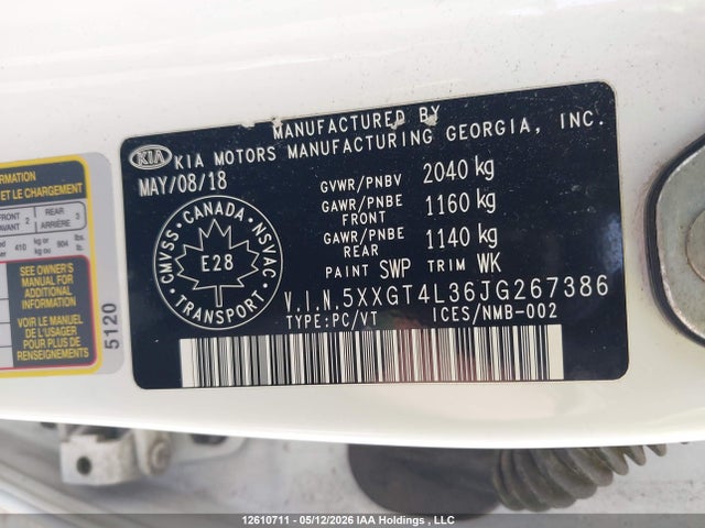 2018 Kia Optima Lx/s მანქანა იყიდება აუქციონზე, vin: 5XXGT4L36JG267386, აუქციონის ნომერი: 12610711