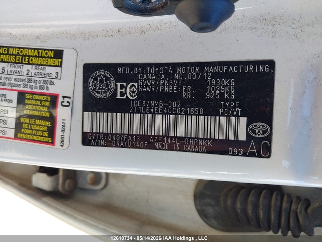 Aukcja sprzedaży 2012 Toyota Corolla Matrix S, vin: 2T1LE4EE4CC021650, numer aukcji: 12610734
