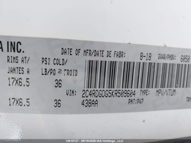 Dodge Grand Caravan Crew 2019 2C4RDGDG5KR509604 Image 19