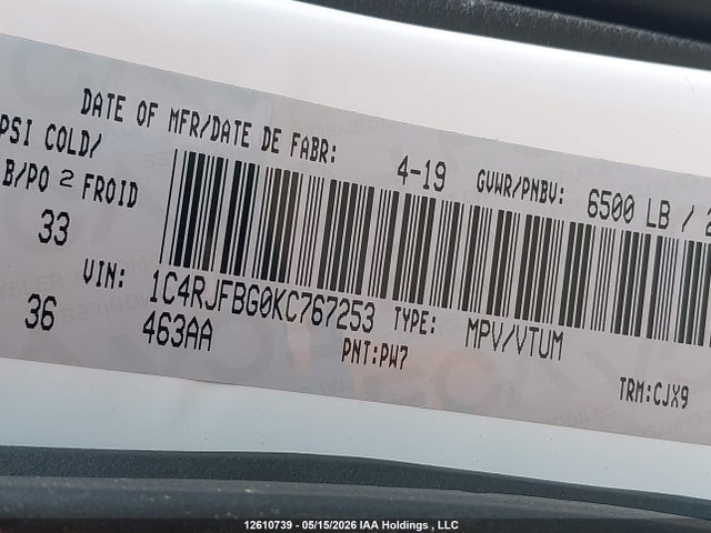 1C4RJFBG0KC767253 Jeep Grand Cherokee Limited
