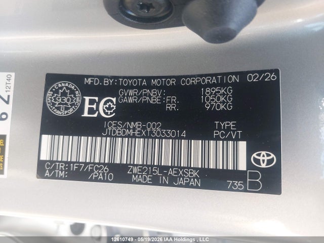 Aukcja sprzedaży 2026 Toyota Corolla Hybrid Se Awd, vin: JTDBDMHEXT3033014, numer aukcji: 12610749