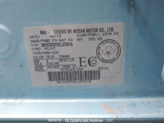 12610755 :رقم المزاد ، 3N1CE2CP2EL372018 vin ، 2014 Nissan Versa Note S/s Plus/sv/sl مزاد بيع