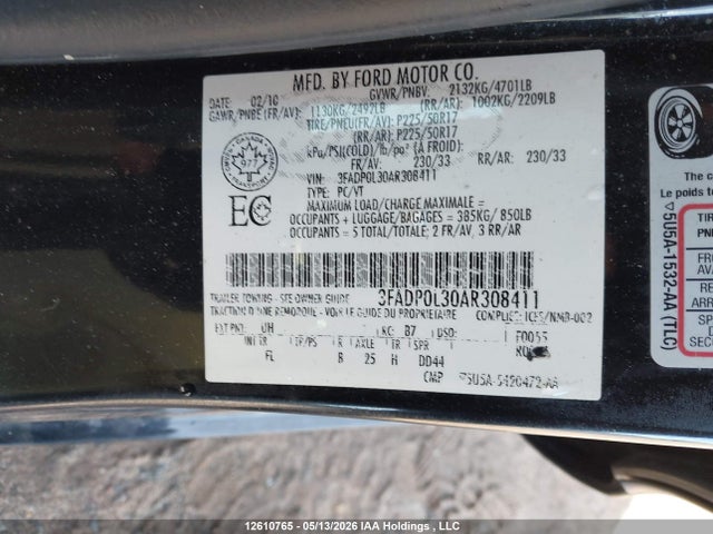 Продажа на аукционе авто 2010 Ford Fusion Hybrid Hybrid, vin: 3FADP0L30AR308411, номер лота: 12610765