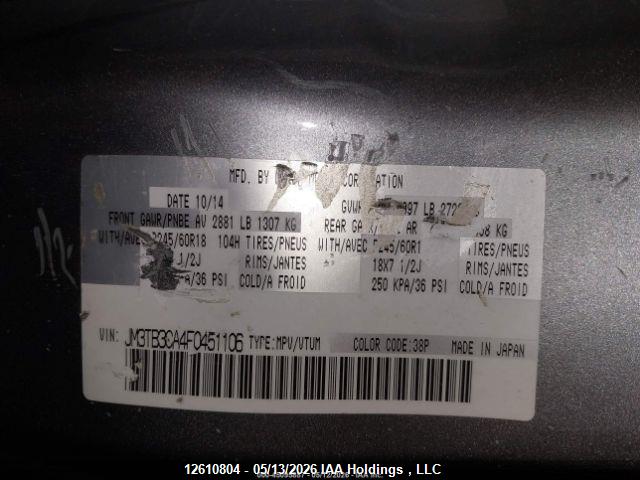 Aukcja sprzedaży 2015 Mazda Cx-9 Touring, vin: JM3TB3CA4F0451106, numer aukcji: 12610804