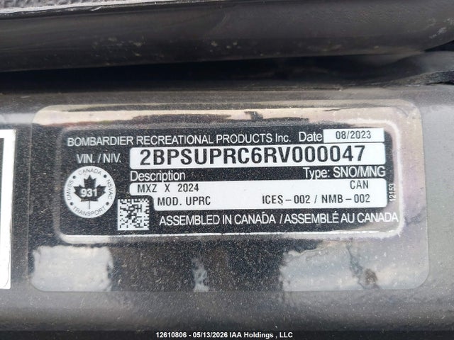 2024 Skidoo Mxz 850 Xrs მანქანა იყიდება აუქციონზე, vin: 2BPSUPRC6RV000047, აუქციონის ნომერი: 12610806