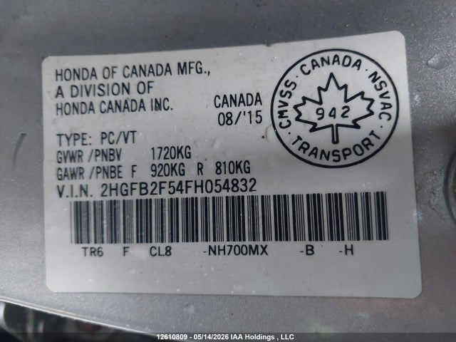 Продаж на аукціоні авто 2015 Honda Civic, vin: 2HGFB2F54FH054832, номер лоту: 12610809