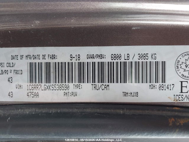 RAM 1500 Classic Slt 2019 1C6RR7LGXKS538590 Image 9
