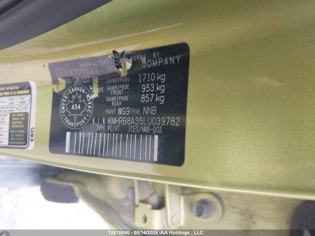 12610840 :رقم المزاد ، KMHRB8A35LU039782 vin ، 2020 Hyundai Venue Se مزاد بيع