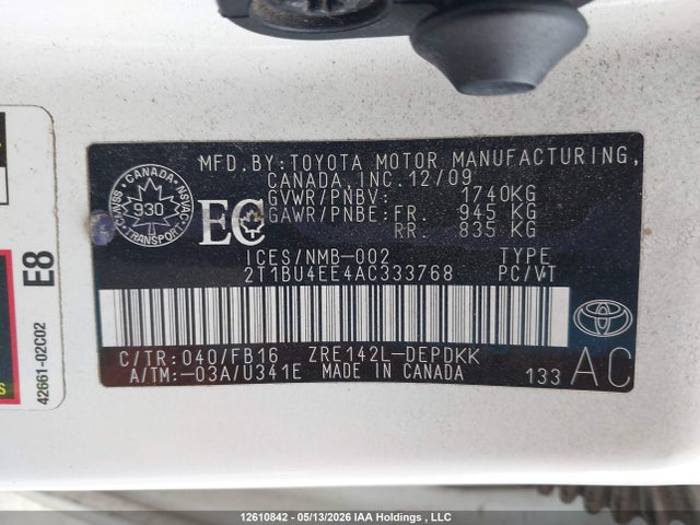 12610842 :رقم المزاد ، 2T1BU4EE4AC333768 vin ، 2010 Toyota Corolla Ce مزاد بيع