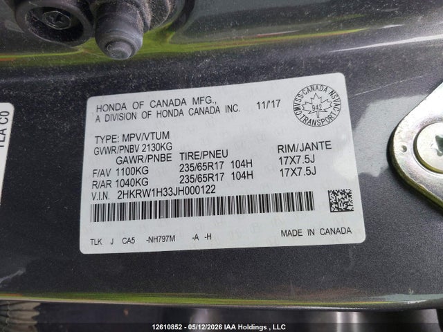 2HKRW1H33JH000122 Honda CR-V LX