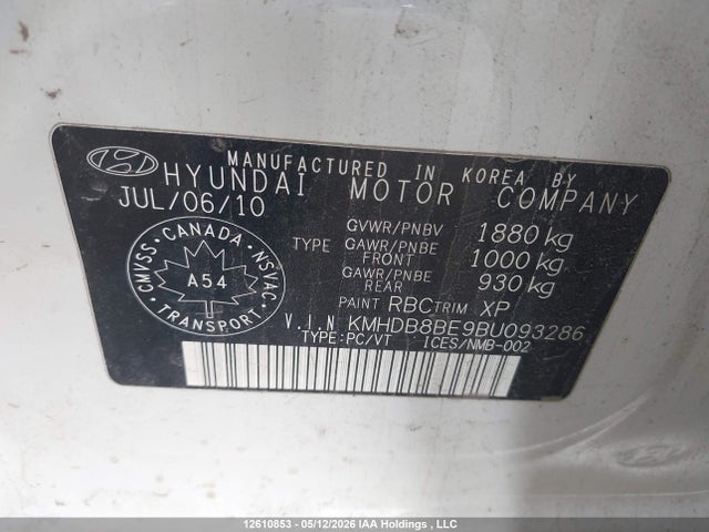 2011 Hyundai Elantra მანქანა იყიდება აუქციონზე, vin: KMHDB8BE9BU093286, აუქციონის ნომერი: 12610853