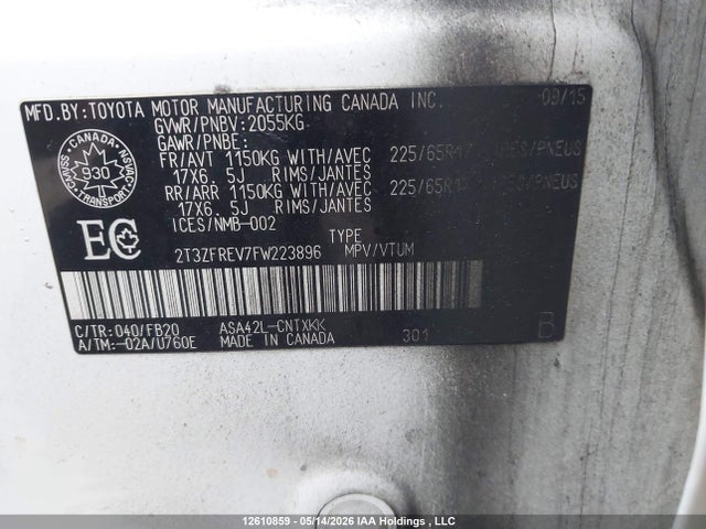 2T3ZFREV7FW223896 Toyota RAV4