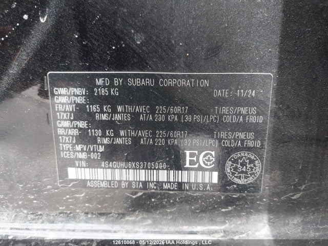 4S4GUHU6XS3705000 Subaru Crosstrek Wilderness