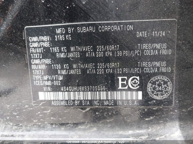 4S4GUHU6XS3705000 Subaru Crosstrek Wilderness