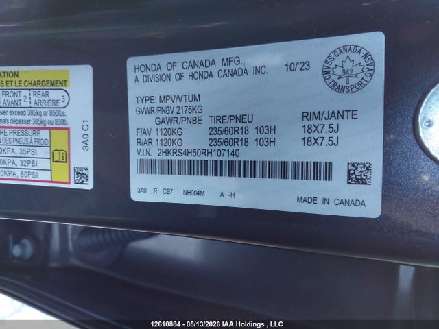 12610884 :رقم المزاد ، 2HKRS4H50RH107140 vin ، 2024 Honda Cr-v Sport مزاد بيع