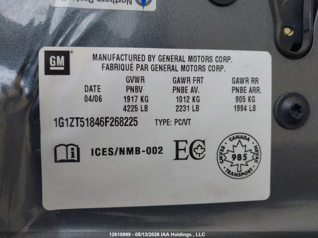 Aukcja sprzedaży 2006 Chevrolet Malibu Lt, vin: 1G1ZT51846F268225, numer aukcji: 12610899