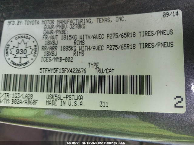 5TFHY5F15FX422676 Toyota Tundra Crewmax Limited