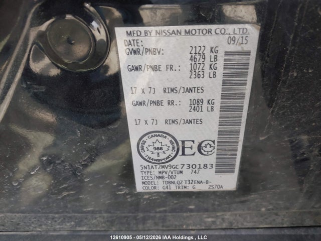 Продаж на аукціоні авто 2016 Nissan Rogue S/sl Premium/sv, vin: 5N1AT2MV9GC730183, номер лоту: 12610905