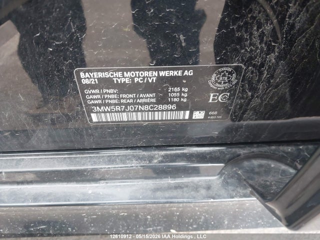 12610912 :رقم المزاد ، 3MW5R7J07N8C28896 vin ، 2022 Bmw 330i Xdrive مزاد بيع