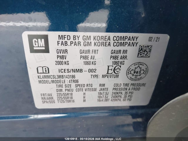 12610915 :رقم المزاد ، KL4MMCSL3MB143186 vin ، 2021 Buick Encore Gx Preferred مزاد بيع