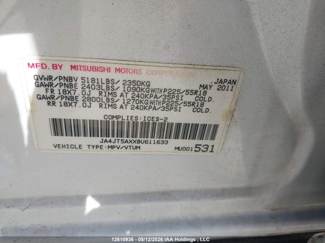 Aukcja sprzedaży 2011 Mitsubishi Outlander Gt, vin: JA4JT5AXXBU611633, numer aukcji: 12610936