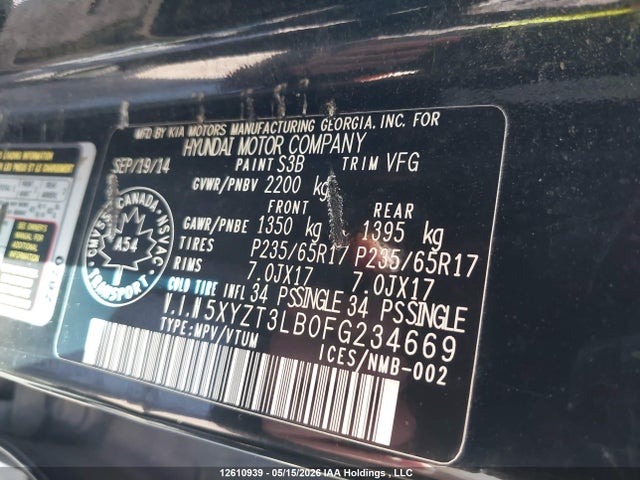 2015 Hyundai Santa Fe Sport 2.4 Base მანქანა იყიდება აუქციონზე, vin: 5XYZT3LB0FG234669, აუქციონის ნომერი: 12610939
