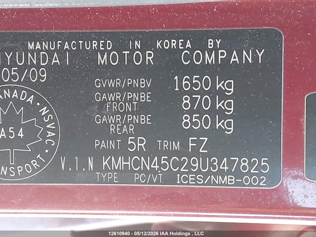 2009 Hyundai Accent Gls მანქანა იყიდება აუქციონზე, vin: KMHCN45C29U347825, აუქციონის ნომერი: 12610940