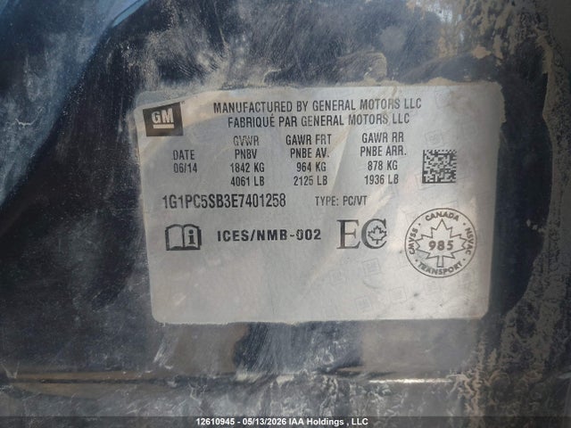2014 Chevrolet Cruze Lt მანქანა იყიდება აუქციონზე, vin: 1G1PC5SB3E7401258, აუქციონის ნომერი: 12610945