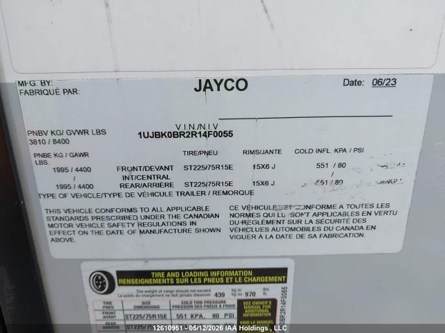 Продаж на аукціоні авто 2024 Jayco , vin: 1UJBK0BR2R14F0055, номер лоту: 12610951