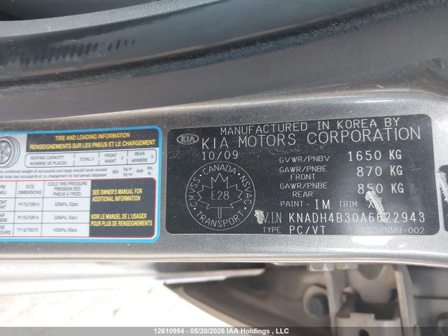Aukcja sprzedaży 2010 Kia Rio Ex/ex Convenience/ex-convenience, vin: KNADH4B30A6622943, numer aukcji: 12610954