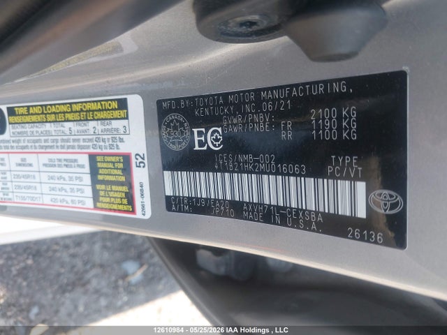 4T1B21HK2MU016063 Toyota CAMRY HYBRID