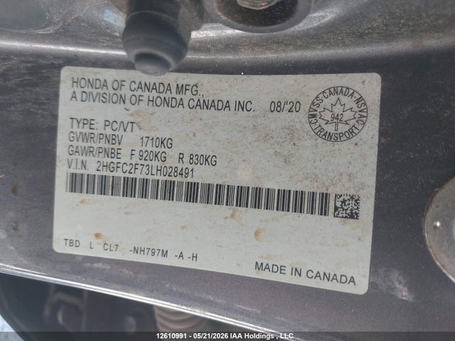 Продаж на аукціоні авто 2020 Honda Civic Ex, vin: 2HGFC2F73LH028491, номер лоту: 12610991
